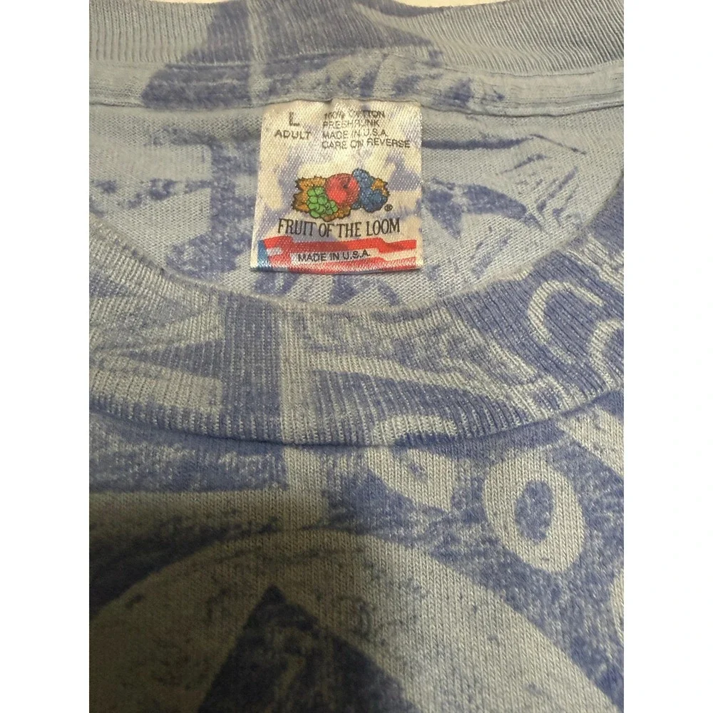 Vintage 90s Fruit of the‎ Loom MAPCO AOP T Shirt Blue Single Stitch Large